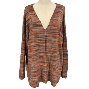 A.N.A. A New Approach Tan & Blue Fall Colors Tunic Length V Neck Sweater (XXL)